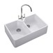 Rangemaster Double Bowl Belfast White Fireclay Ceramic Kitchen Sink & Waste Kit with Overflow - 795 x 491mm