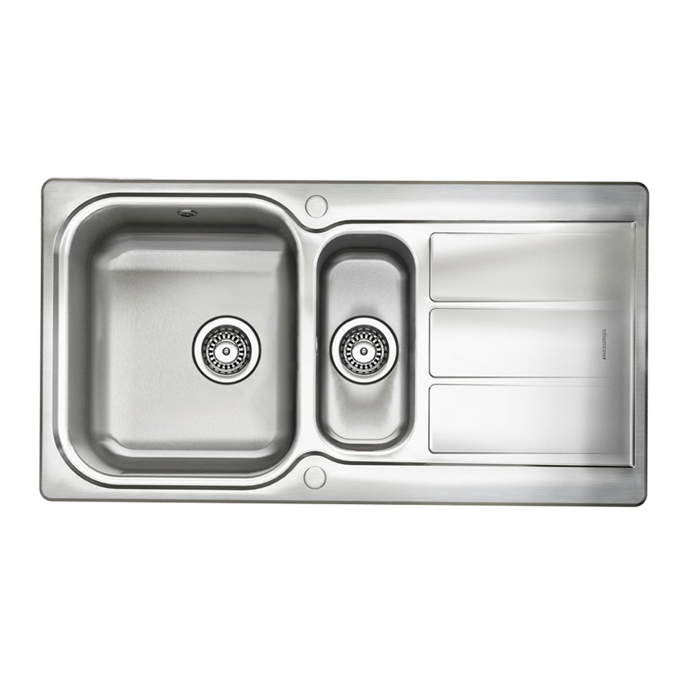 Rangemaster Glendale 1.5 Bowl Brushed Stainless Steel Sink & Waste Kit