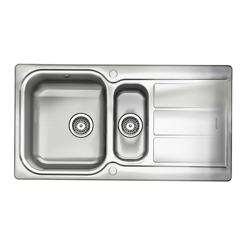 Rangemaster Glendale 1.5 Bowl Brushed Stainless Steel Sink & Waste Kit with Reversible Drainer - 950 x 508mm