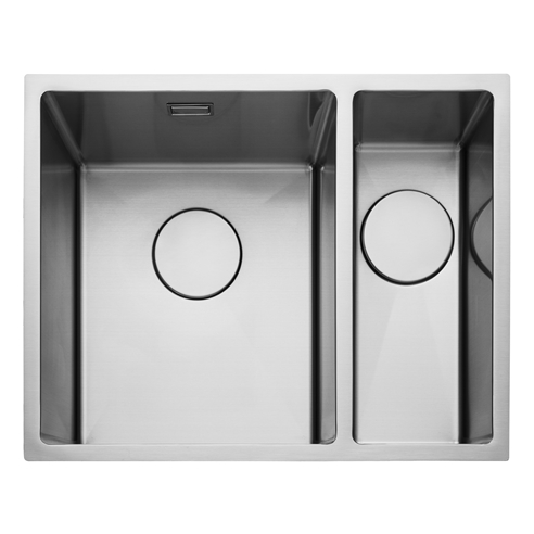 Rangemaster Kube 1.5 Bowl Stainless Steel Inset/Undermount Sink & Waste Kit with Right Hand Small Bowl - 560 x 440mm