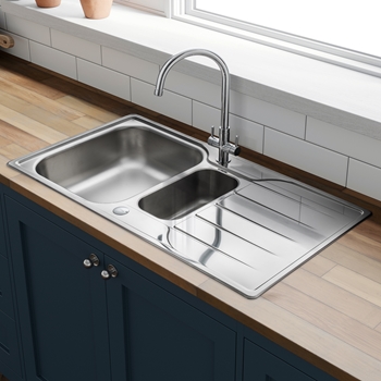 Leisure Albion 1.5 Bowl Stainless Steel Kitchen Sink with Reversible Drainer - 950 x 508mm
