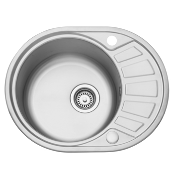 Leisure Compact Round 1 Bowl Satin Stainless Steel Sink with Reversible Drainer 580 x 450mm