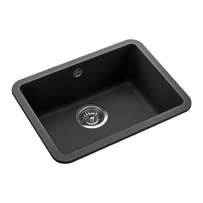 Rangemaster Paragon Compact 1 Bowl Ash Black Granite Composite Inset/Undermount Kitchen sink & Waste Kit - 501 x 377mm