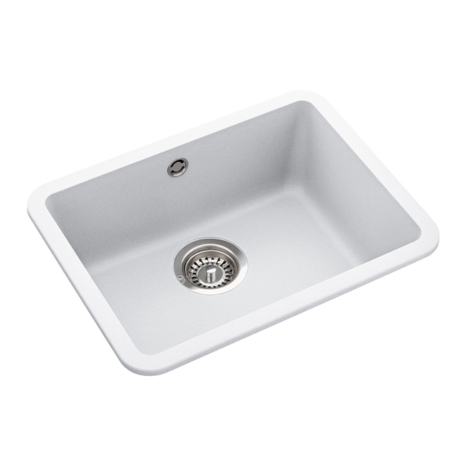 Rangemaster Paragon Compact 1 Bowl Crystal White Granite Composite Inset/Undermount Kitchen sink & Waste Kit - 501 x 377mm