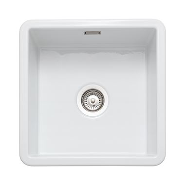 Rangemaster Rustique 1 Bowl Inset/Undermount Fireclay White Ceramic Kitchen Sink & Waste Kit - 462 x 462mm