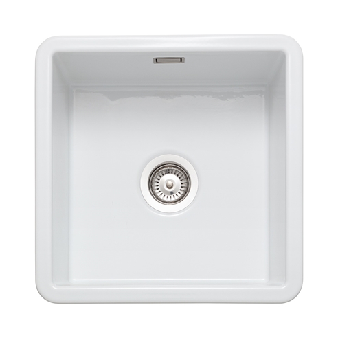 Rangemaster Rustique 1 Bowl Inset/Undermount Fireclay White Ceramic Kitchen Sink & Waste Kit - 462 x 462mm