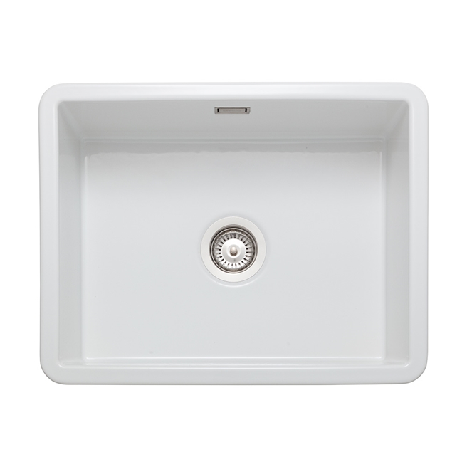 Rangemaster Rustique 1 Bowl Inset/Undermount Fireclay White Ceramic Kitchen Sink & Waste Kit - 598 x 462mm