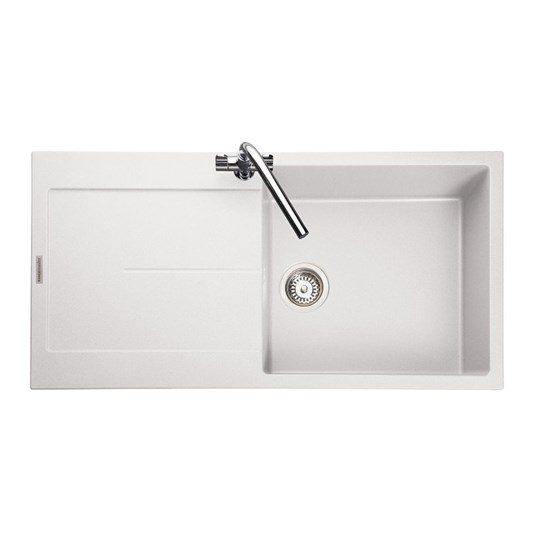 Rangemaster Scoria Crystal White Igneous Granite Single Bowl Sink with Reversible Drainer & Waste Kit - 1000 x 500mm