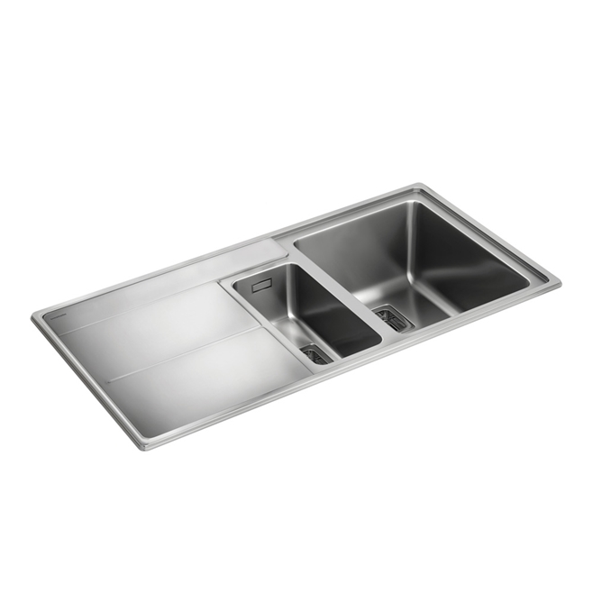 Rangemaster Arlington 1.5 Bowl Brushed Stainless Steel Sink & Waste Kit with Left Hand Drainer - 985 x 508mm
