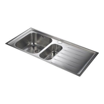 Rangemaster Manhattan 1.5 Bowl Brushed Stainless Steel Sink & Waste Kit with Right Hand Drainer - 1010 x 515mm