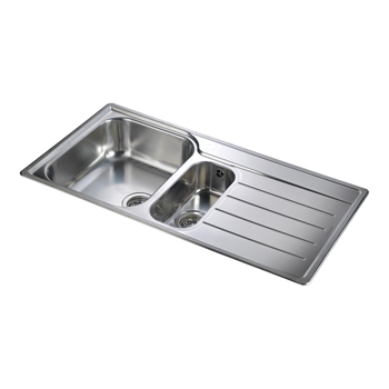 Rangemaster Oakland 1.5 Bowl Brushed Stainless Steel Sink & Waste Kit with Right Hand Drainer - 985 x 508mm
