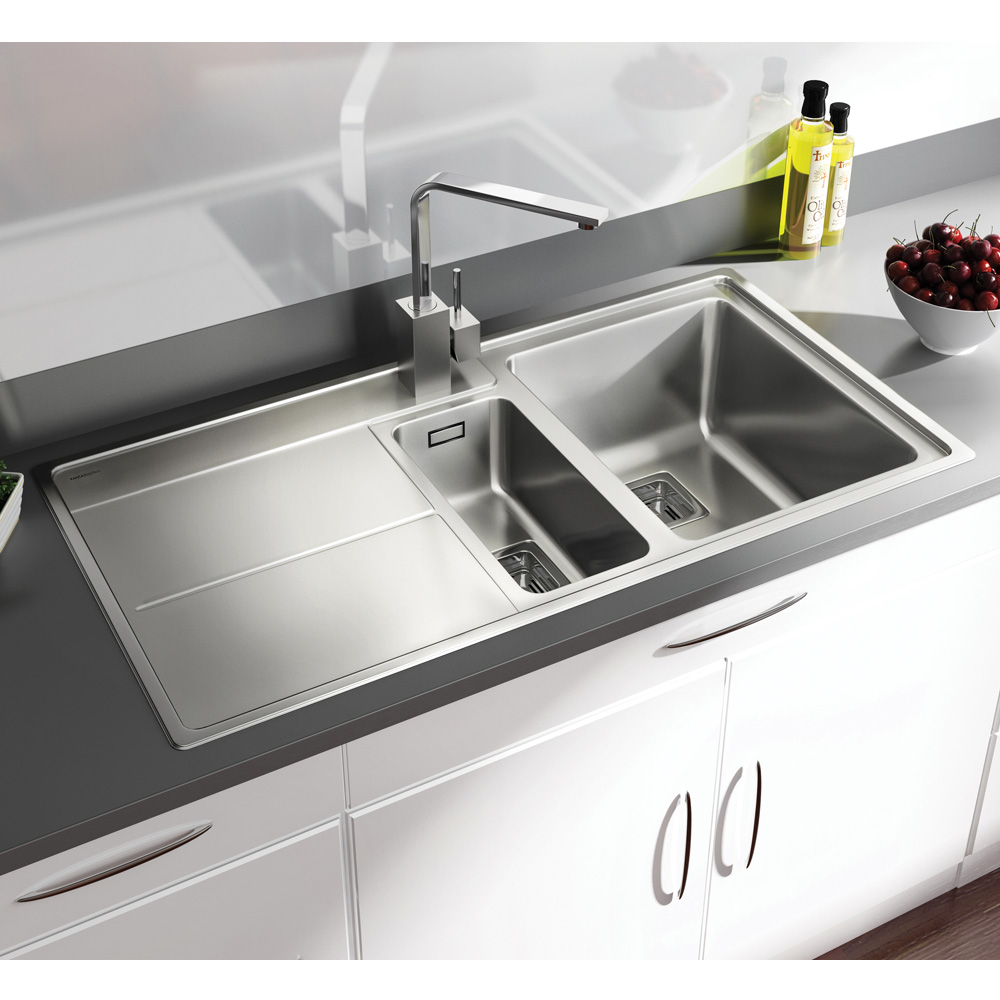 Premium Stainless Steel Double Bowl 1.5 Kitchen Sink Left & Right Hand Drainer 