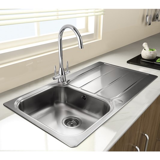 Rangemaster Glendale 1 Bowl Brushed Stainless Steel Sink & Waste Kit with Reversible Drainer - 950 x 508mm