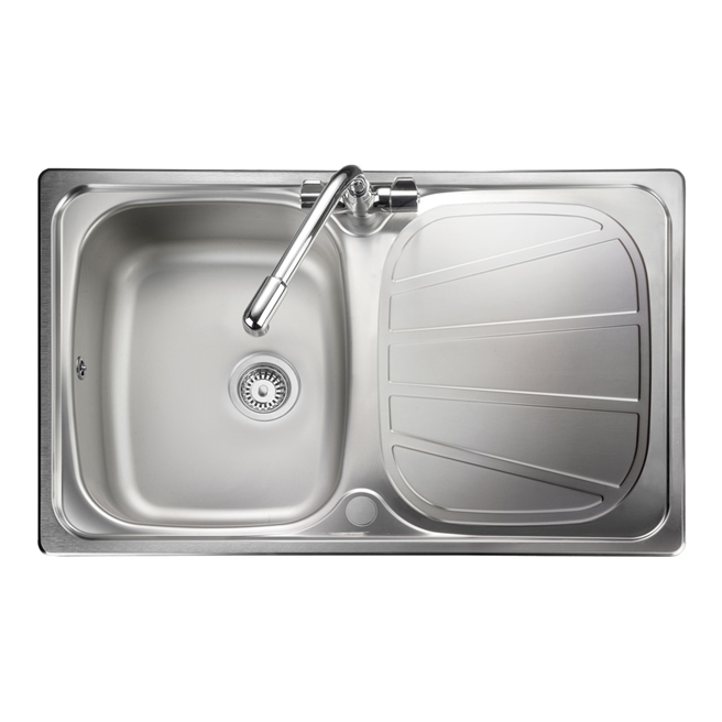 Rangemaster Baltimore Compact 1 Bowl Brushed Stainless Steel sink & Waste Kit with Reversible Drainer - 800 x 508mm
