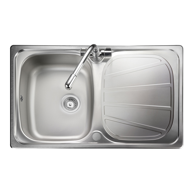 Rangemaster Baltimore Compact 1 Bowl Brushed Stainless Steel sink & Waste Kit with Reversible Drainer - 800 x 508mm