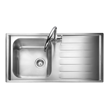 Rangemaster Manhattan 1 Bowl Brushed Stainless Steel Sink & Waste Kit with Right Hand Drainer - 1010 x 515mm