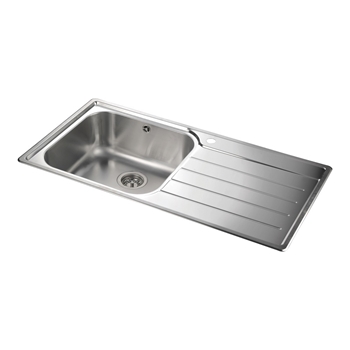 Rangemaster Oakland 1 Bowl Brushed Stainless Steel Sink & Waste Kit with Right Hand Drainer - 985 x 508mm