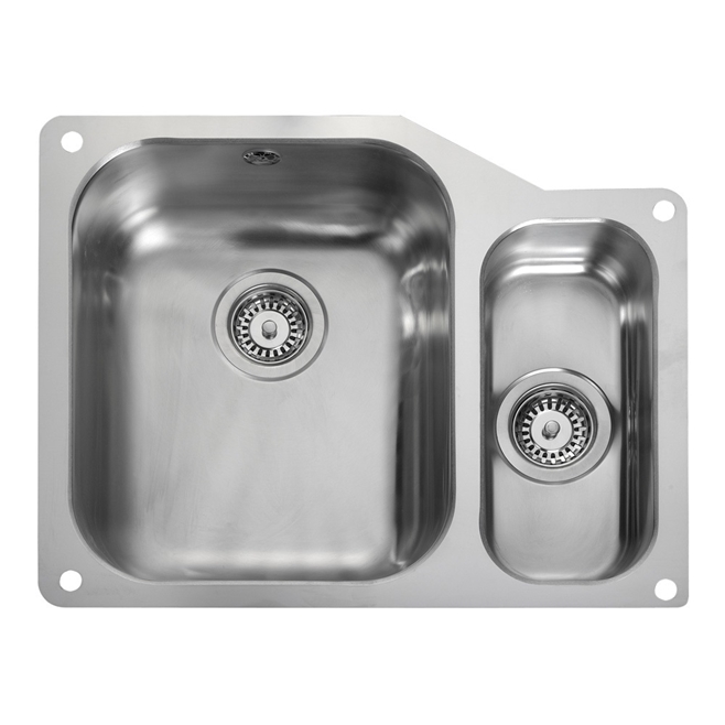 Rangemaster Atlantic Classic 1.5 Bowl Stainless Steel Undermount Sink & Waste Kit with Right Hand Small Bowl - 597 x 472mm