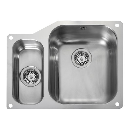 Rangemaster Atlantic Classic 1.5 Bowl Stainless Steel Undermount Sink & Waste Kit with Left Hand Small Bowl - 597 x 472mm