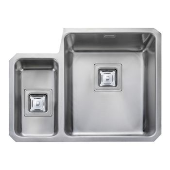 Rangemaster Atlantic Quad 1.5 Bowl Brushed Stainless Steel Undermount Sink & Waste Kit with Left Hand Small Bowl - 580 x 450mm