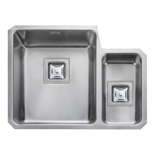 Rangemaster Atlantic Quad 1.5 Bowl Brushed Stainless Steel Undermount Sink & Waste Kit with Right Hand Small Bowl - 580 x 450mm