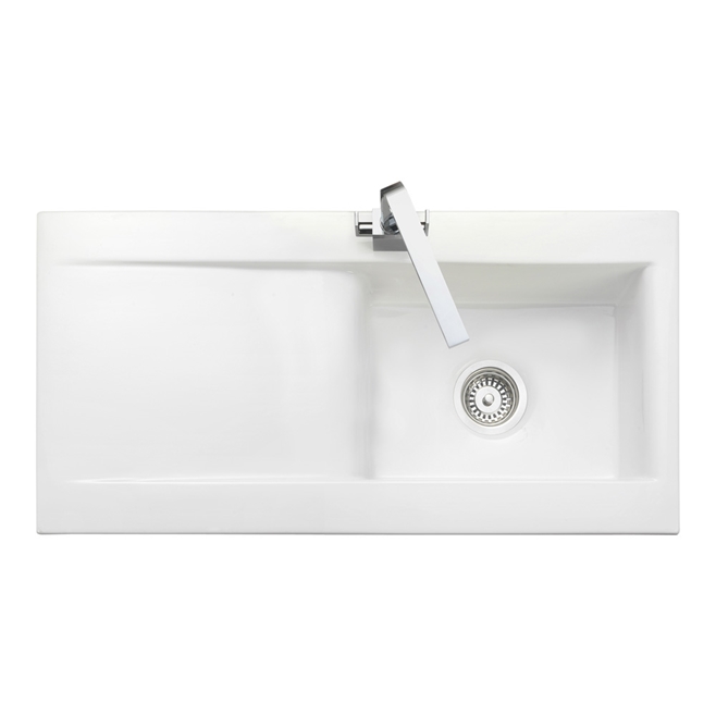 Rangemaster Nevada White Ceramic Single Bowl Kitchen Sink with Reversible Drainer - 1010mm x 510mm