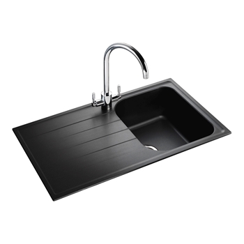 Rangemaster Amethyst Igneous Granite Compact Single Bowl Kitchen Sink with Reversible Drainer & Waste Kit - 860 x 500mm