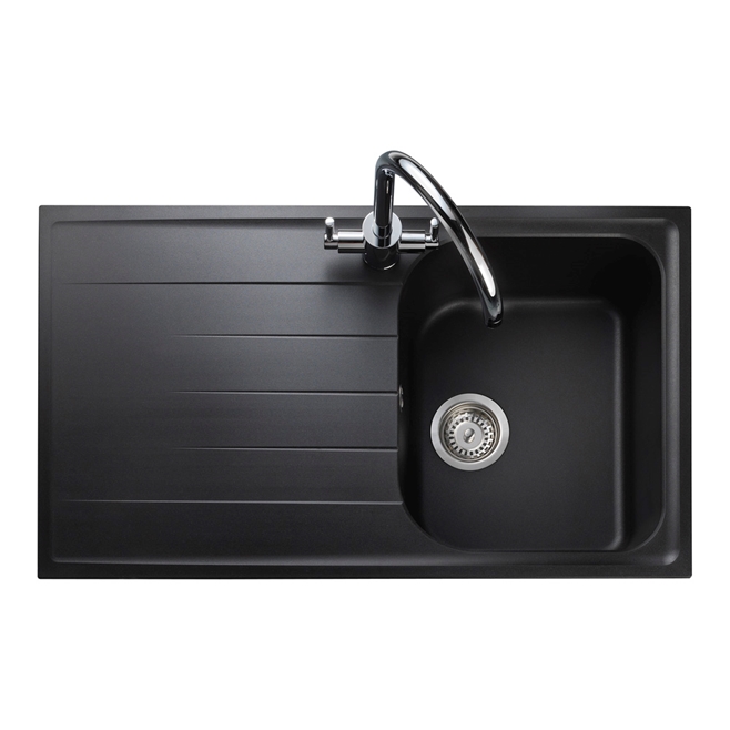 Rangemaster Amethyst Igneous Granite Compact Single Bowl sink with Reversible Drainer & Waste Kit - 860 x 500mm