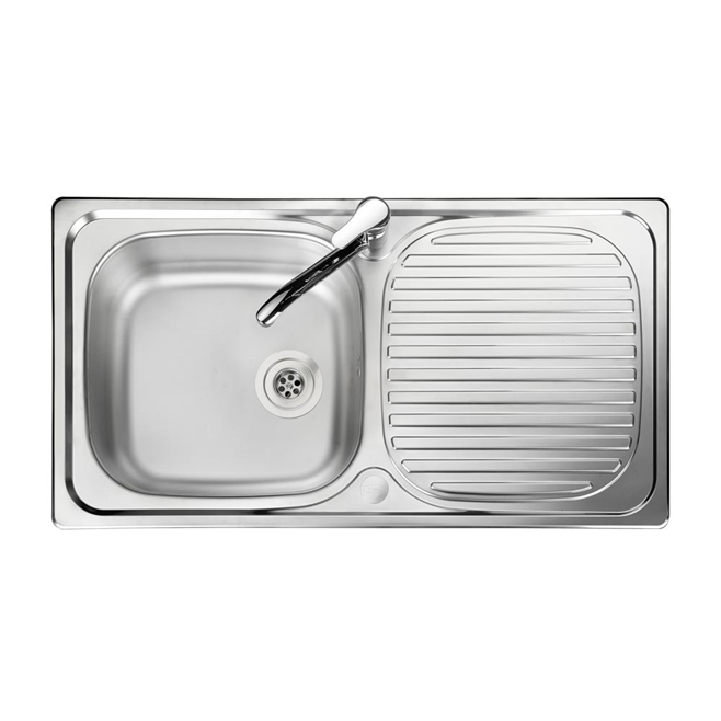 Rangemaster Linear 1 Bowl Satin Stainless Steel Sink & Waste Kit with Reversible Drainer - 950 x 508mm