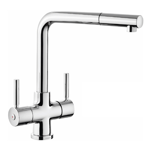 Rangemaster Aquadisc Twin Lever Kitchen Mixer Tap with Pull Out Spout