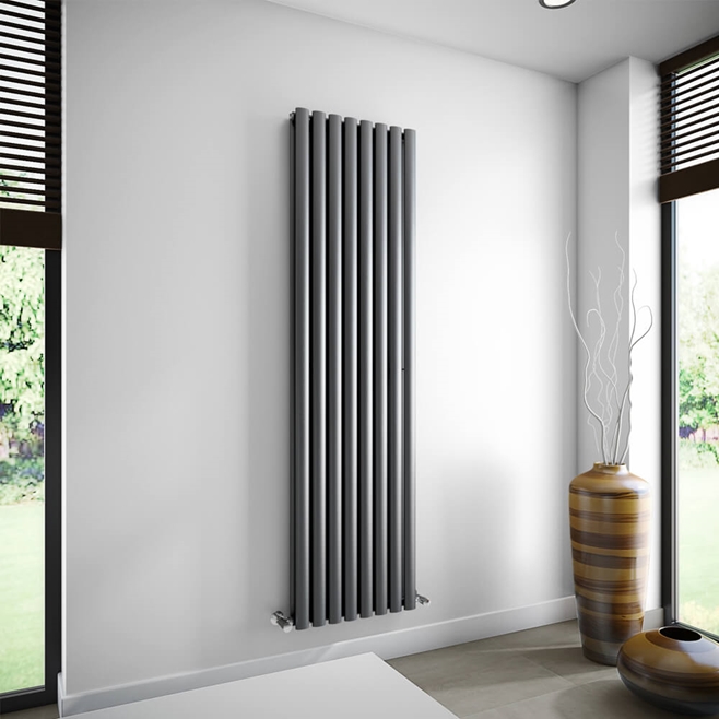 Brenton Oval Double Panel Vertical Radiator - Anthracite - 1800 x 480mm