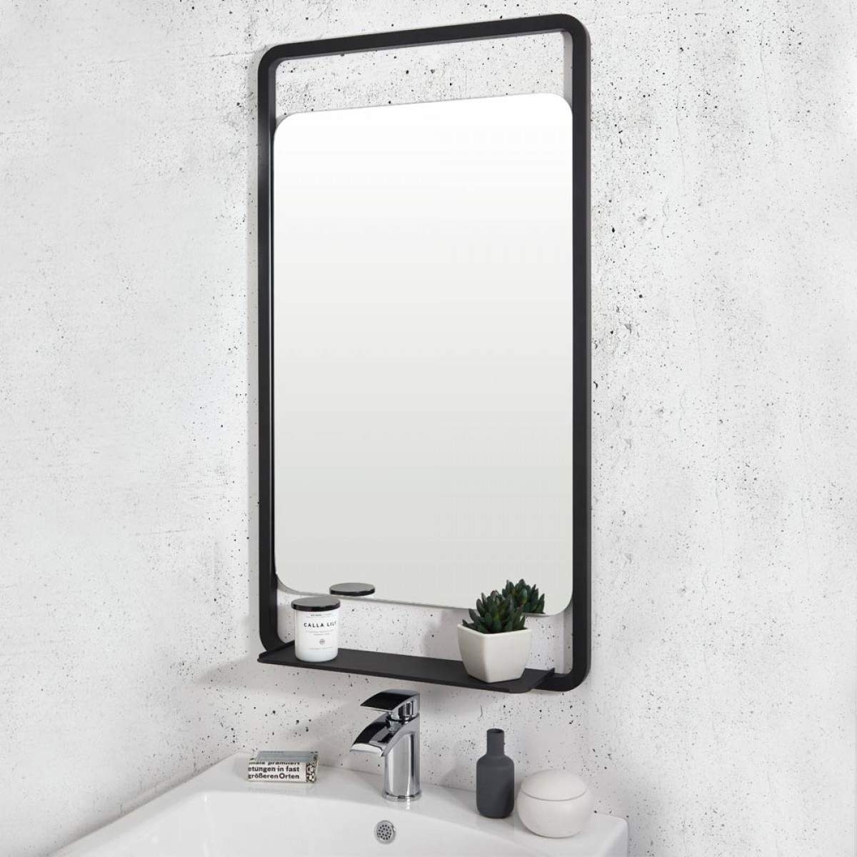 Vellamo Matt Black Bathroom Mirror, Black Bathroom Mirror