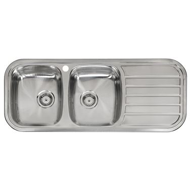 Reginox Regent 30 Double Bowl Stainless Steel Inset Sink & Waste with Right Hand Drainer - 1190 x 480mm