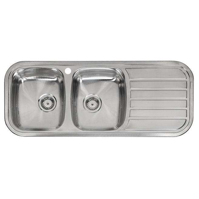 Reginox Regent 30 Double Bowl Stainless Steel Inset Sink & Waste with Right Hand Drainer - 1190 x 480mm