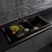 Reginox 1.5 Bowl Black Ceramic Kitchen Sink & Waste Kit with Reversible Drainer - 1010 x 525mm