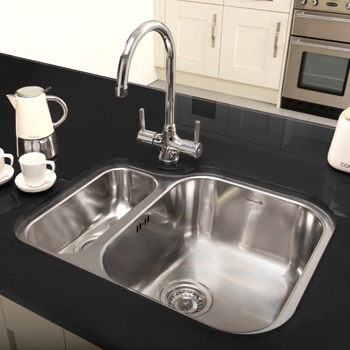 Reginox Alaska 1.5 Bowl Stainless Steel Undermount Kitchen Sink & Waste - 577 x 470mm