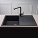 Reginox Amsterdam Compact Single Bowl Black Silvery Granite Composite Kitchen Sink & Waste Kit with Reversible Drainer - 860 x 500mm
