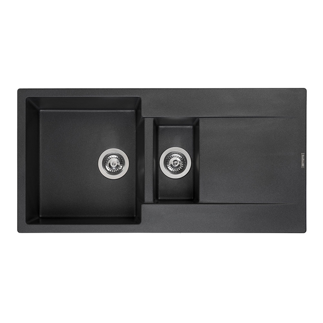 Reginox Amsterdam 1.5 Bowl Black Silvery Granite Composite Kitchen Sink & Waste Kit with Reversible Drainer - 1000 x 500mm