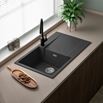 Reginox Amsterdam Compact Single Bowl Black Silvery Granite Composite Kitchen sink & Waste Kit with Reversible Drainer - 860 x 500mm