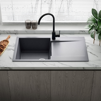 Reginox Amsterdam Compact Single Bowl Granite Composite Kitchen sink & Waste Kit with Reversible Drainer - 860 x 500mm