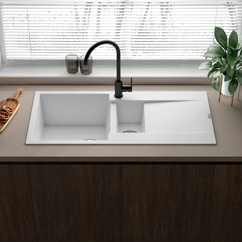 Reginox Amsterdam 1.5 Bowl Granite Composite Kitchen Sink & Waste Kit with Reversible Drainer - 1000 x 500mm