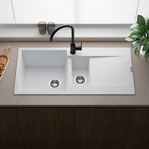 Reginox Amsterdam 1.5 Bowl Granite Composite Kitchen Sink & Waste Kit with Reversible Drainer - 1000 x 500mm