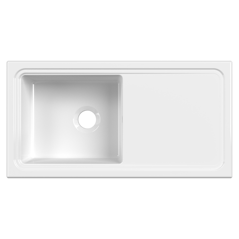Reginox Contemporary White Ceramic Single Bowl Kitchen Sink with Reversible Drainer & Waste - 1010mm x 525mm