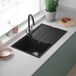 Reginox Ego Ghisa Black Granite Compact Single Bowl Kitchen sink with Reversible Drainer & Waste Kit - 860 x 500mm