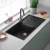 Reginox Ego Ghisa Black Granite Composite Large Single Bowl Kitchen Sink with Reversible Drainer & Waste Kit - 1000 x 500mm
