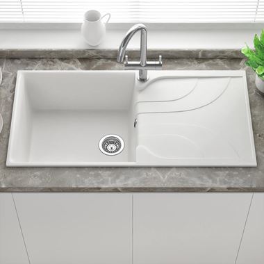 Reginox Ego White Granite Composite Large Single Bowl Kitchen Sink with Reversible Drainer & Waste Kit - 1000 x 500mm