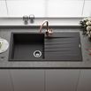 Reginox Harlem 1 Bowl Black Silvery Granite Composite Sink & Waste Kit and Vellamo Hanbury Pull Out Mono Kitchen Mixer