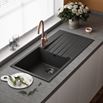 Reginox Harlem 1 Bowl Black Silvery Granite Composite Sink & Waste Kit and Vellamo Flores Black Mono Kitchen Mixer