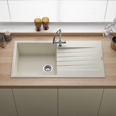 Reginox Harlem 1 Bowl Caffe Silvery Granite Composite Kitchen Sink & Waste Kit - 1000 x 500mm