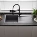 Reginox Harlem 1 Bowl Grey Silvery Granite Composite Sink & Waste Kit and Vellamo Hanbury Pull Out Mono Kitchen Mixer